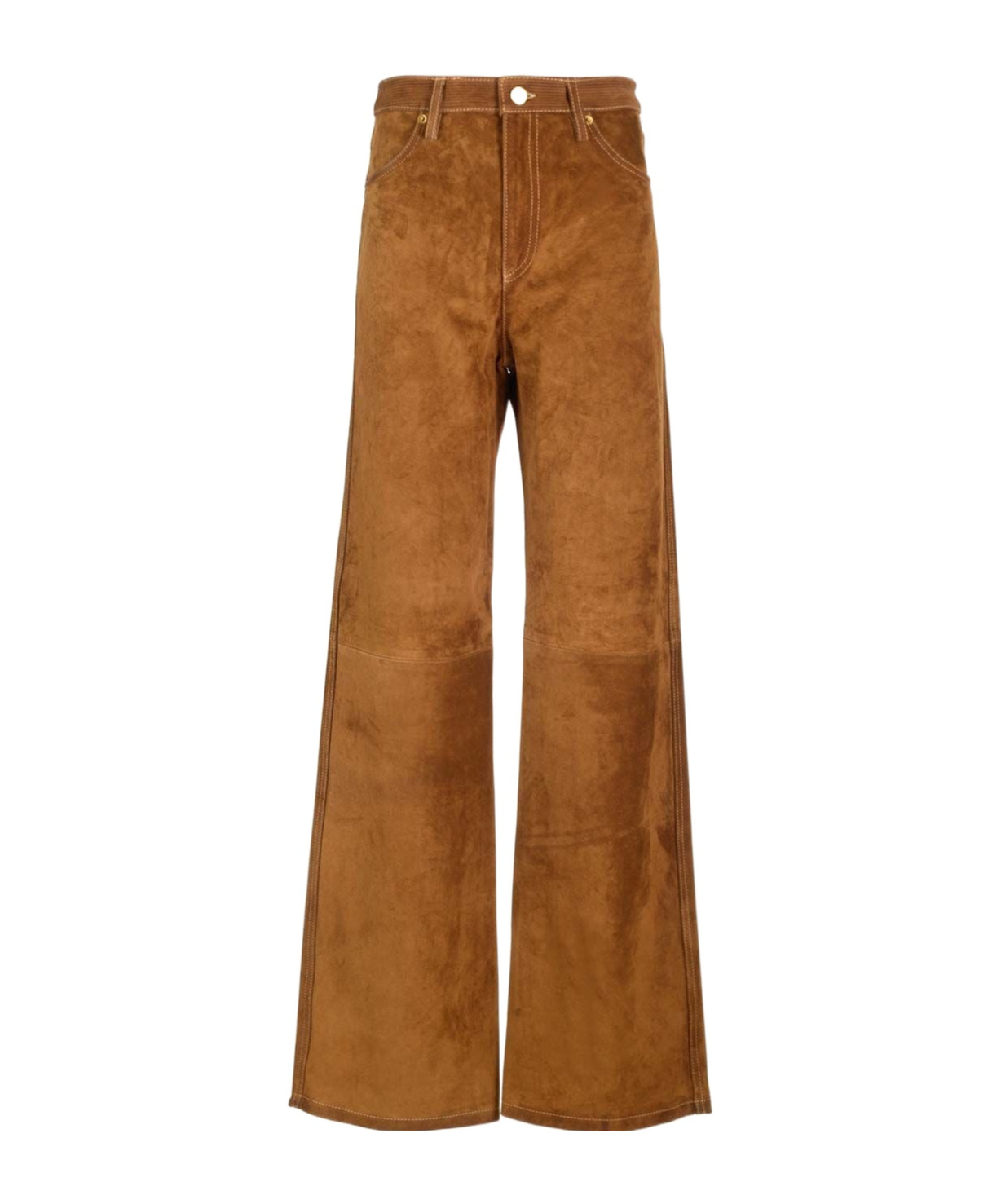 Shop Golden Goose Women's Tobacco-colored Split Leather Pants In Brown