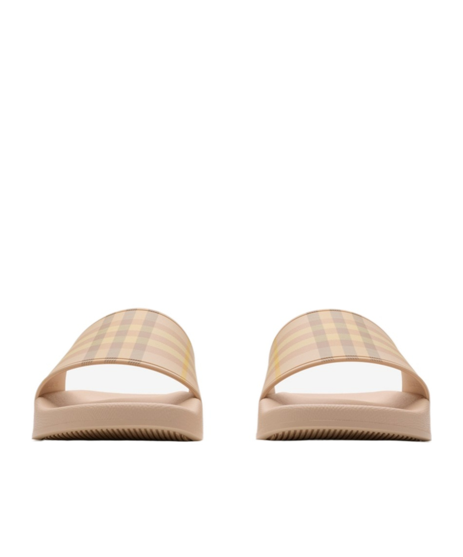 Burberry Checkered Pattern Flat Sole Slide Sandals In Nude