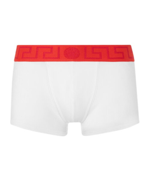 Versace Topeka Cotton Bi Stretch Low Rise Logo Trunks In White