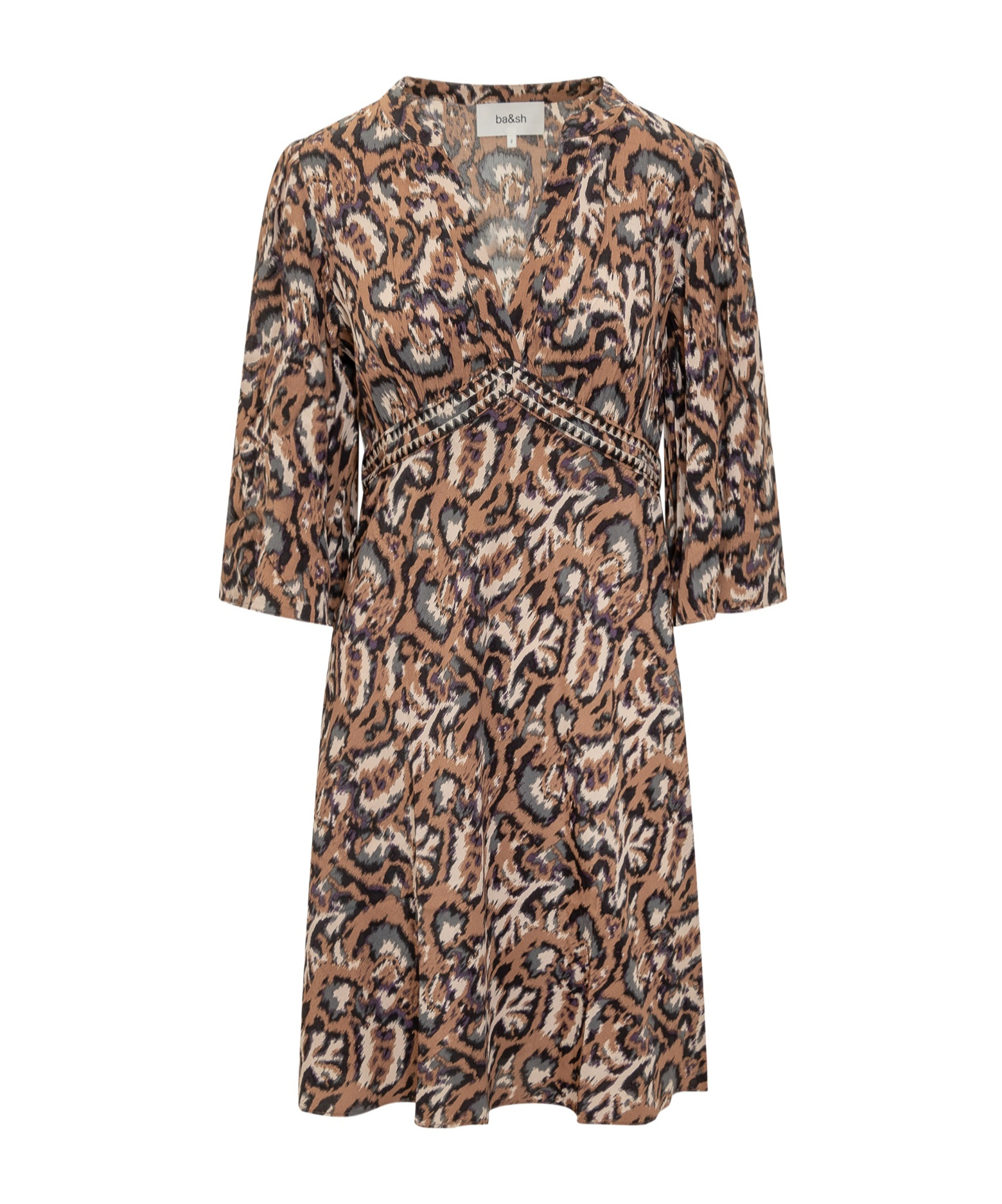 Bash V-neck Printed Dress In Brown