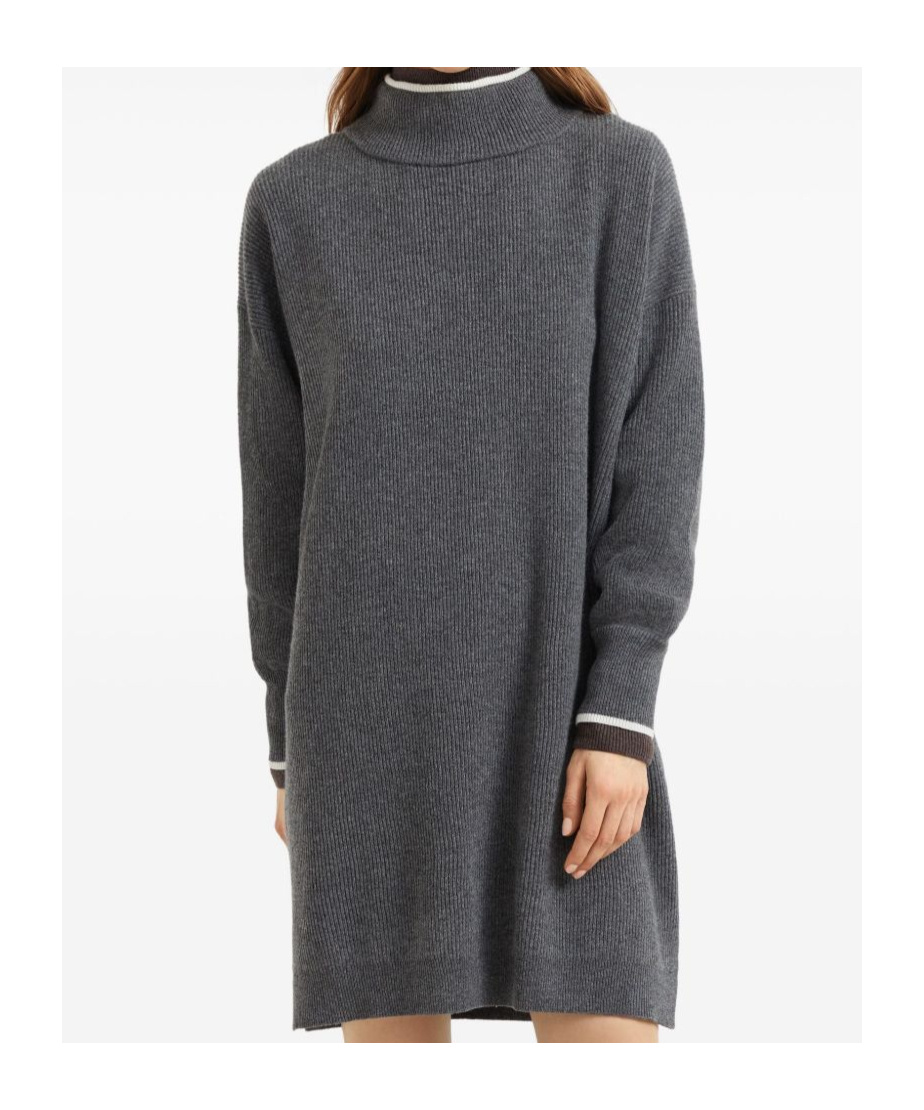 Brunello Cucinelli High-neck Ribbed-knit Mini Dress In Gray