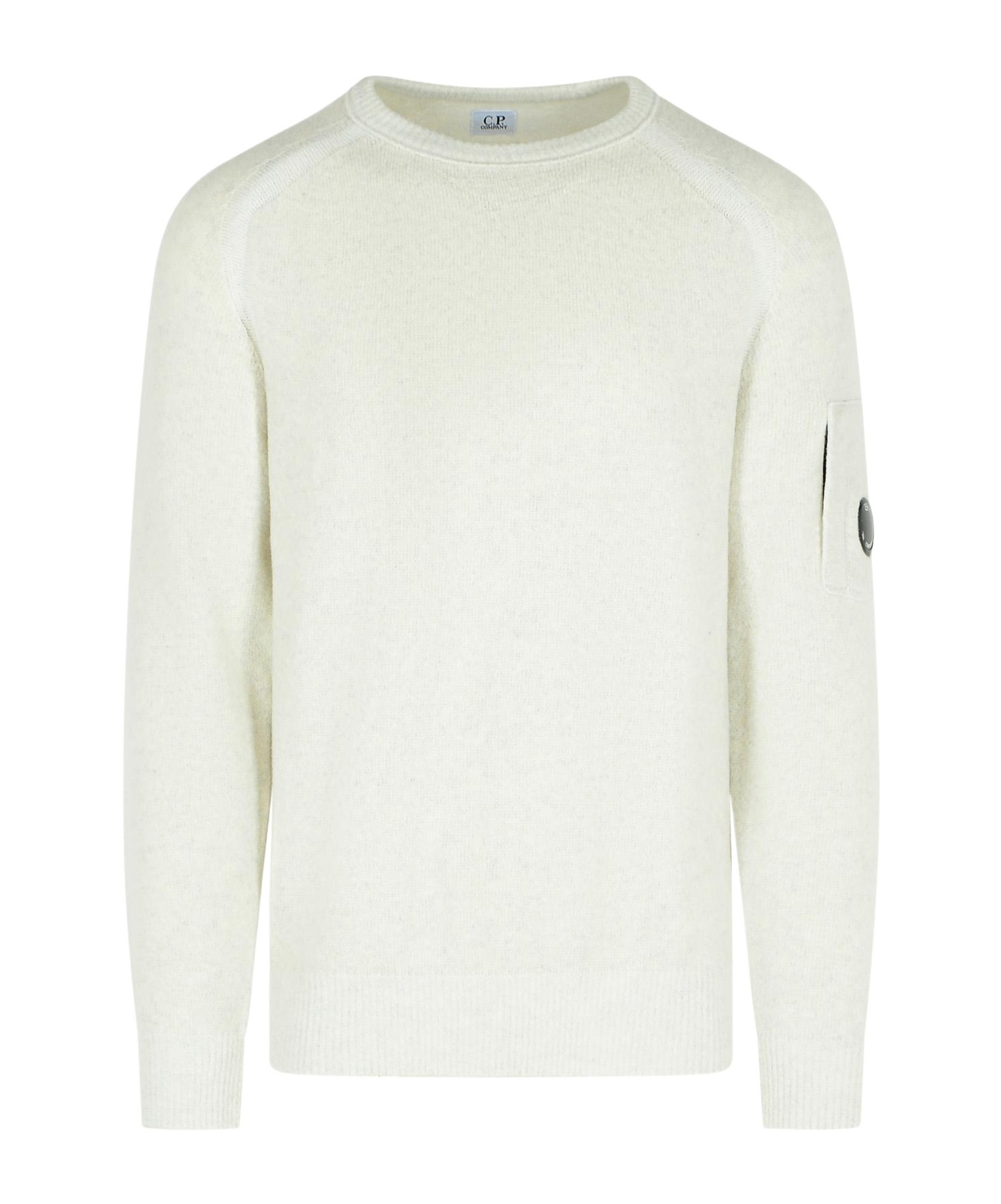 C.p. Company Wool Blend Sweater Sleeve Pocket In White