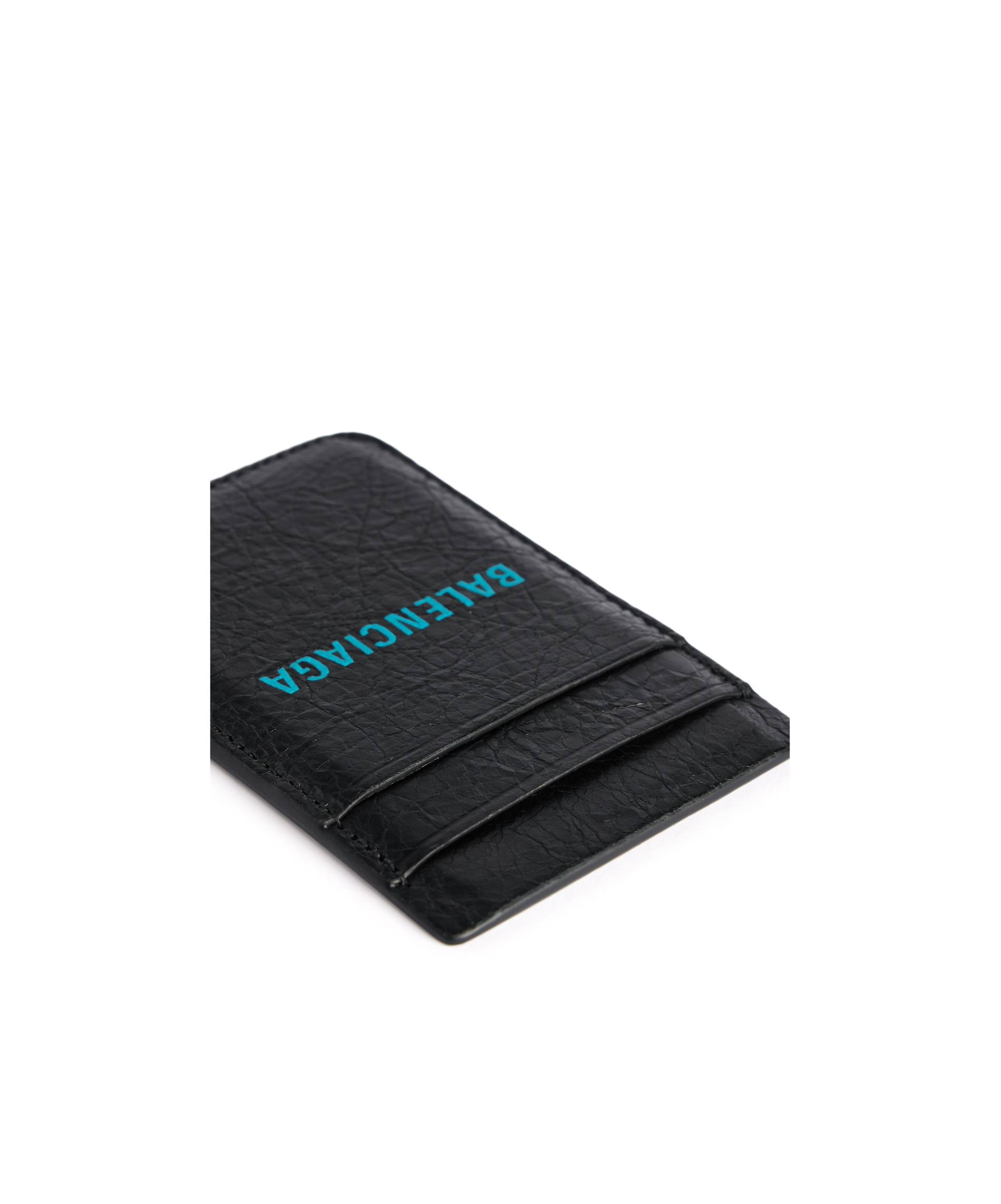 Balenciaga Black Vertical Card Holder With Logo Print Men In Black/sky Blue