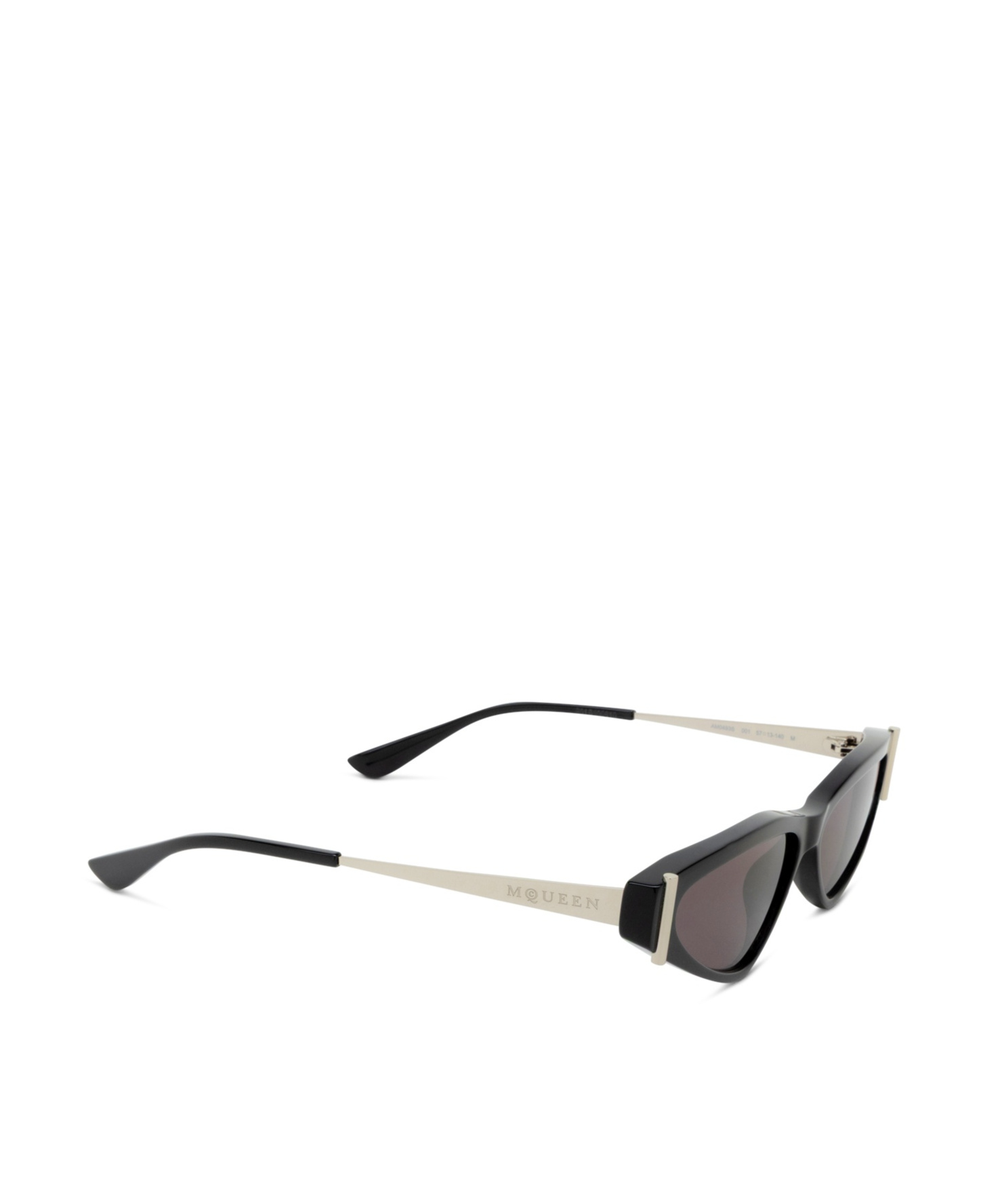 Alexander Mcqueen Cat-eye Black Acetate Sunglasses With Metal Temples In Shiny Black With Silver