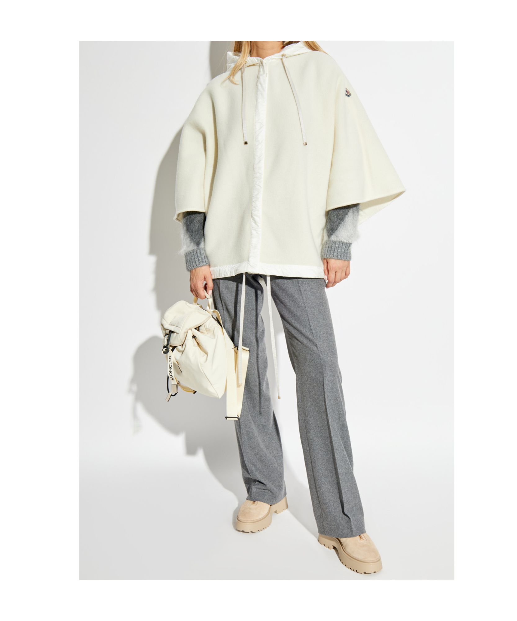 Moncler Hooded Wool Cashmere Cape In White