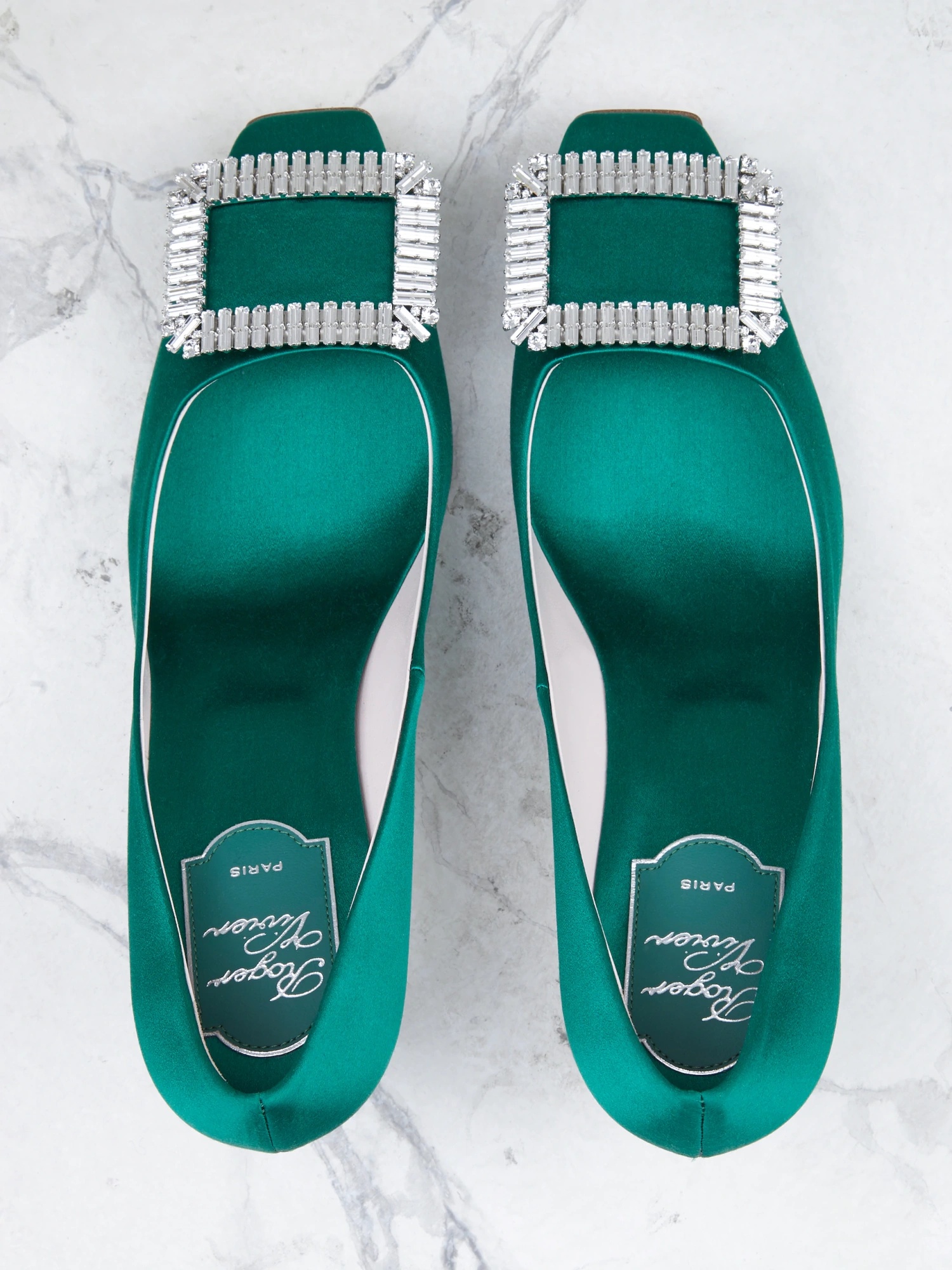 ROGER VIVIER TROMPETTE CRYSTAL DIAMOND-BUTTON HEELS
