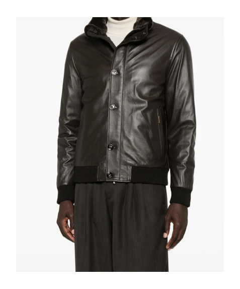 Moorer Leather Faux-fur-trimmed Jacket In Black