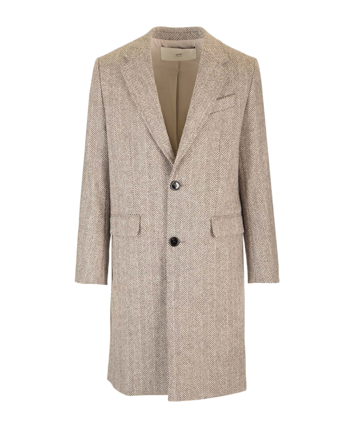 Shop Ami Alexandre Mattiussi Ami Paris Herringbone Button-up Coat In Nude