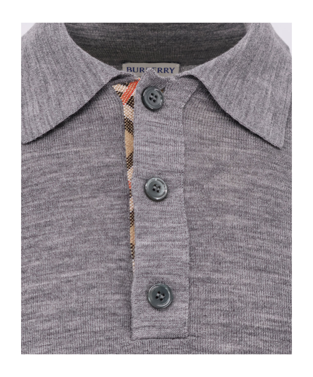 Burberry Wool Polo Sweater With Pointed Collar In Gray