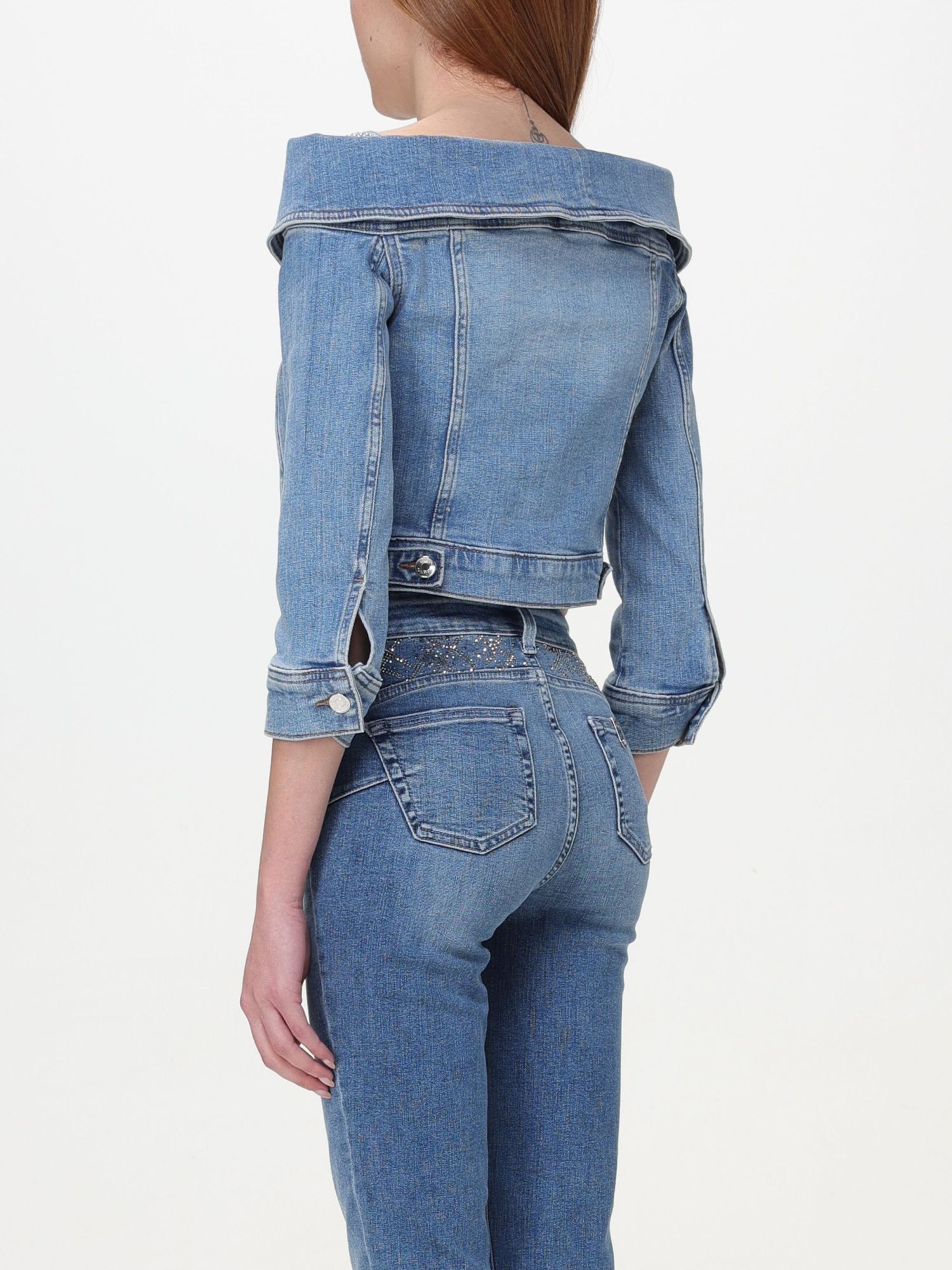 Liu •jo Crystal-embellished Denim Jacket In Blue