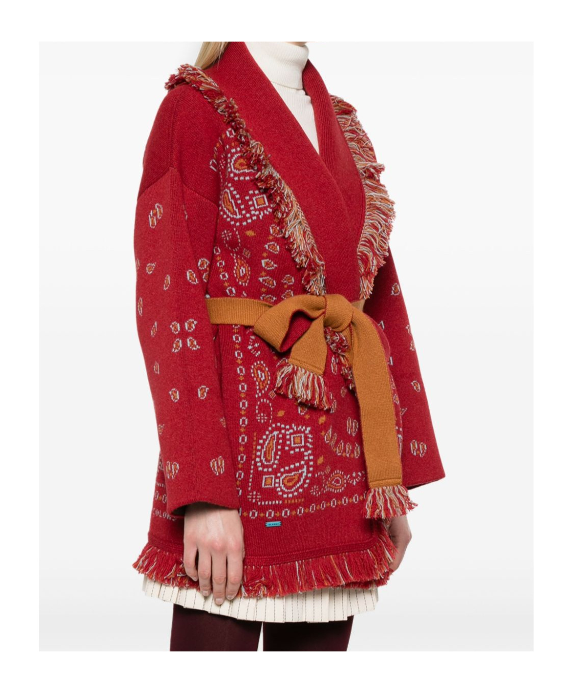Alanui Cashmere Bandana Cardigan Fringe Detail In Red