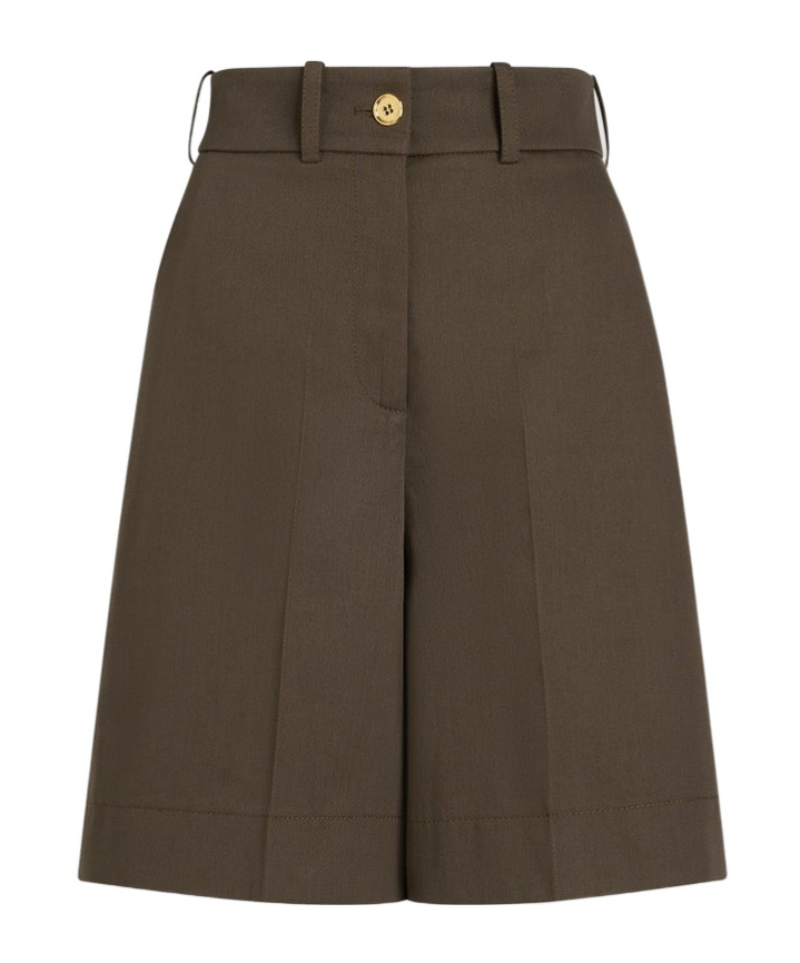 Patou High-waisted Military Green Shorts With Pockets In Brown