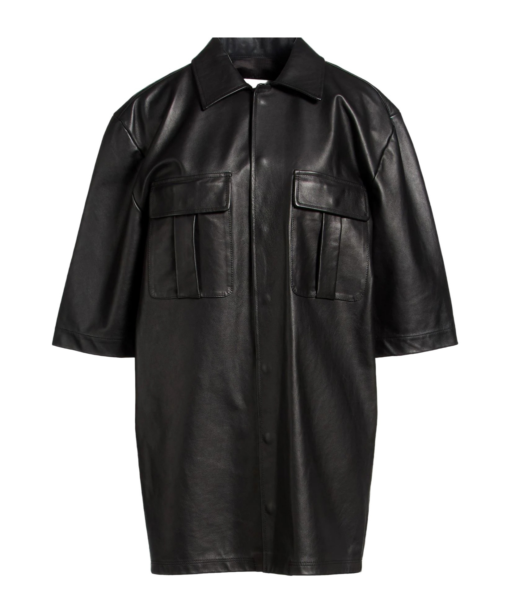 Mm6 Maison Margiela Solidcolor Leather Shirt In Black