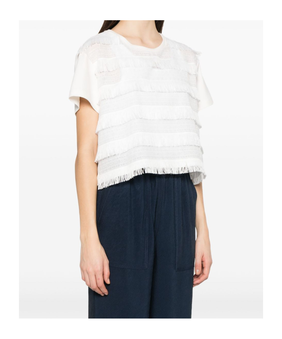 Shop Emporio Armani Fringed T-shirt In White