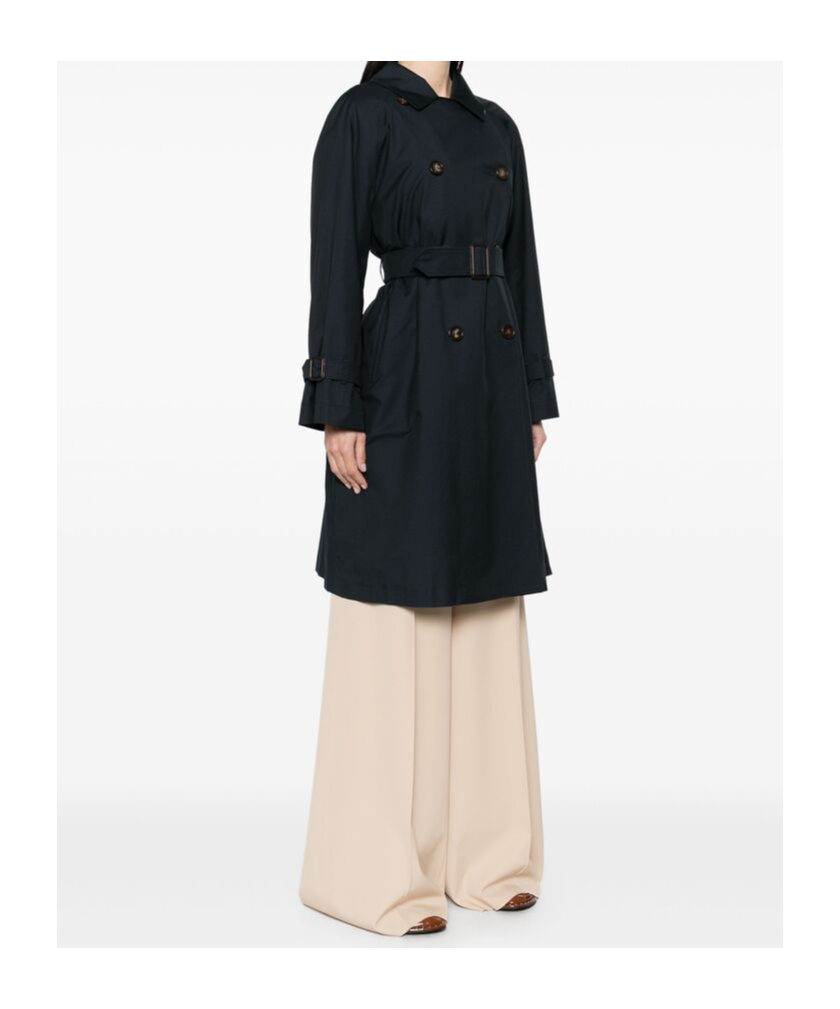 Max Mara Navy Blue Gabardine-weave Trench Coat In Black