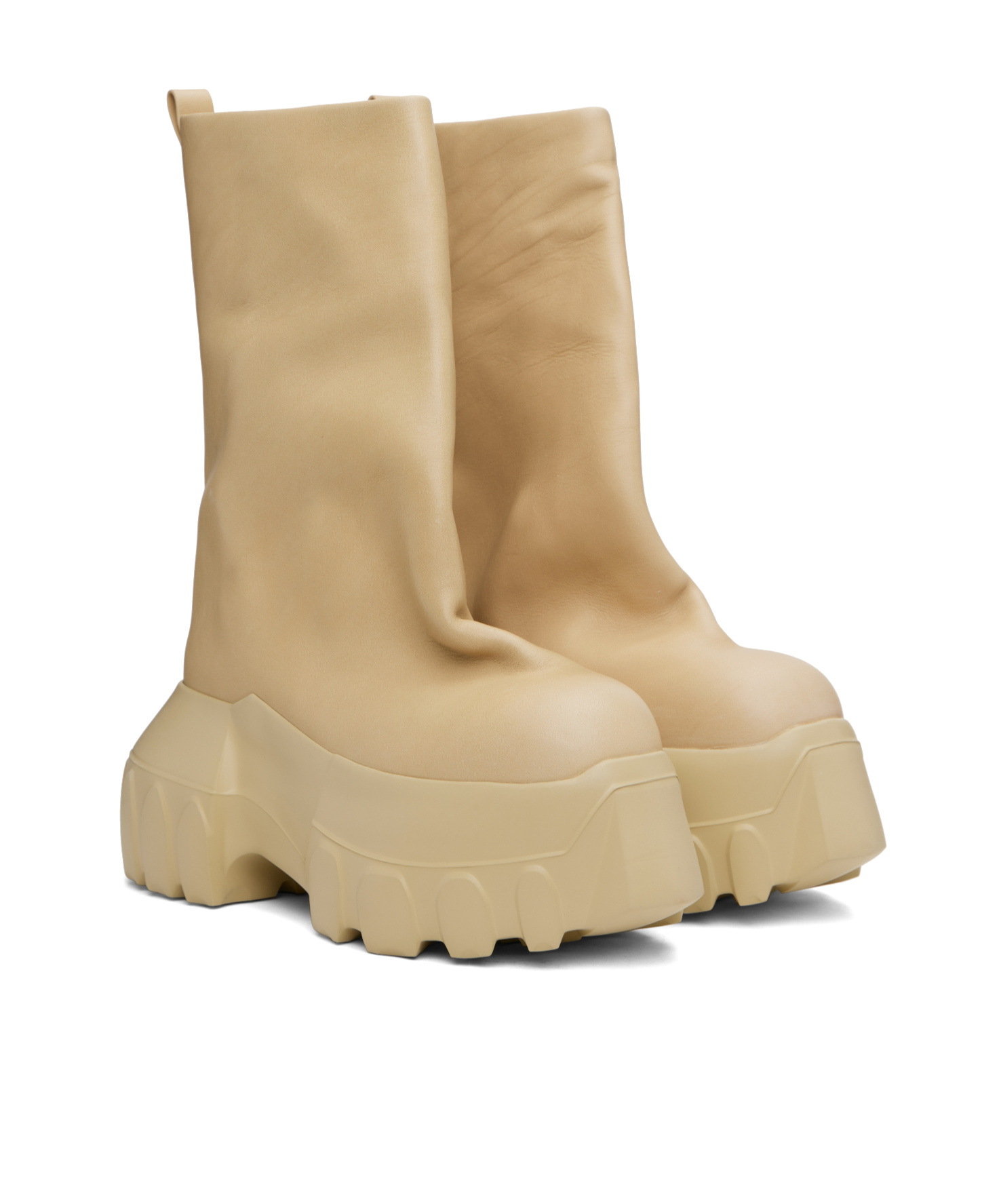 Rick Owens Beige Hollywood Flared Mega Tractor Boots In Nude