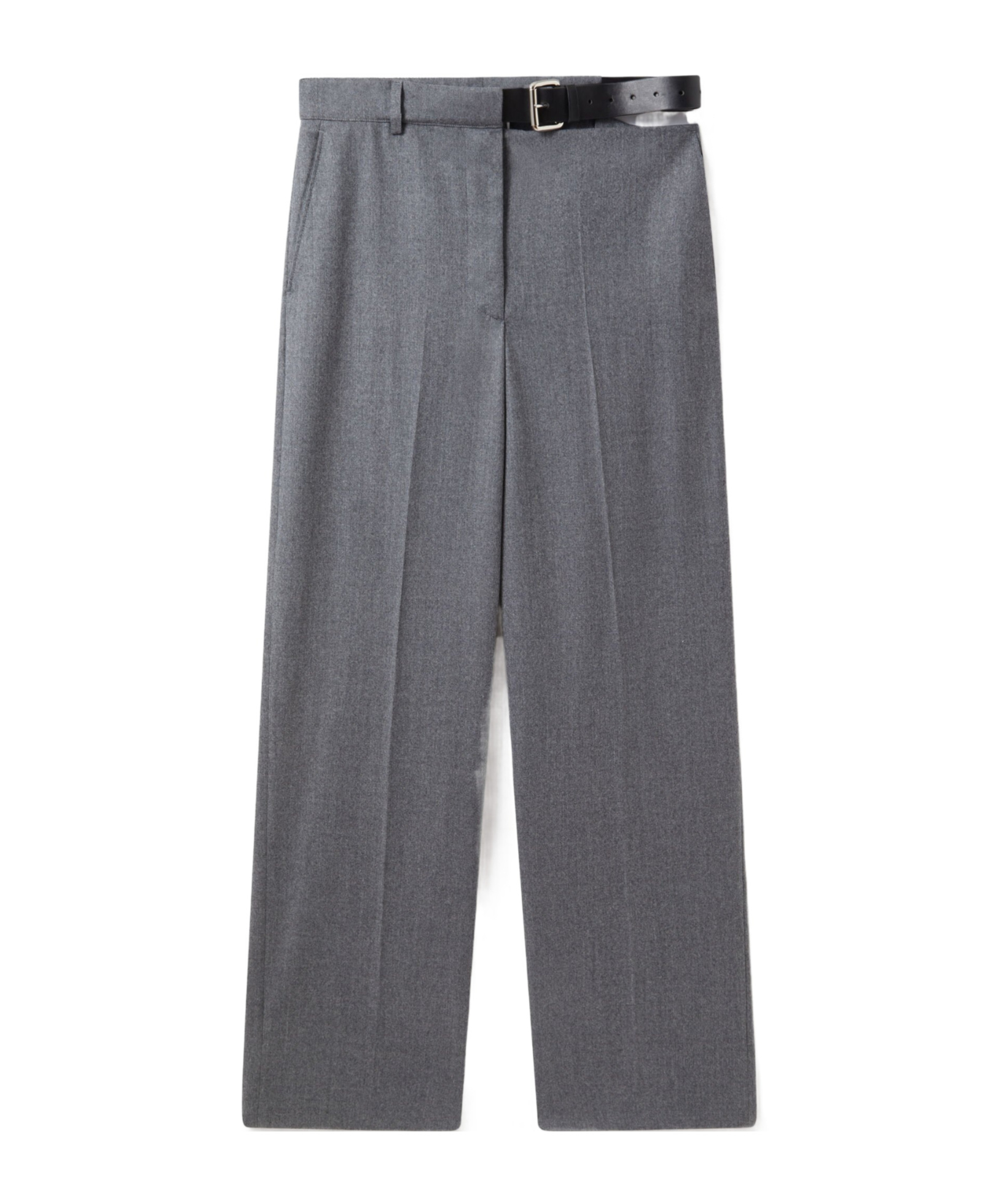 Stella Mccartney Grey Belted Flannel Straight-leg Pants