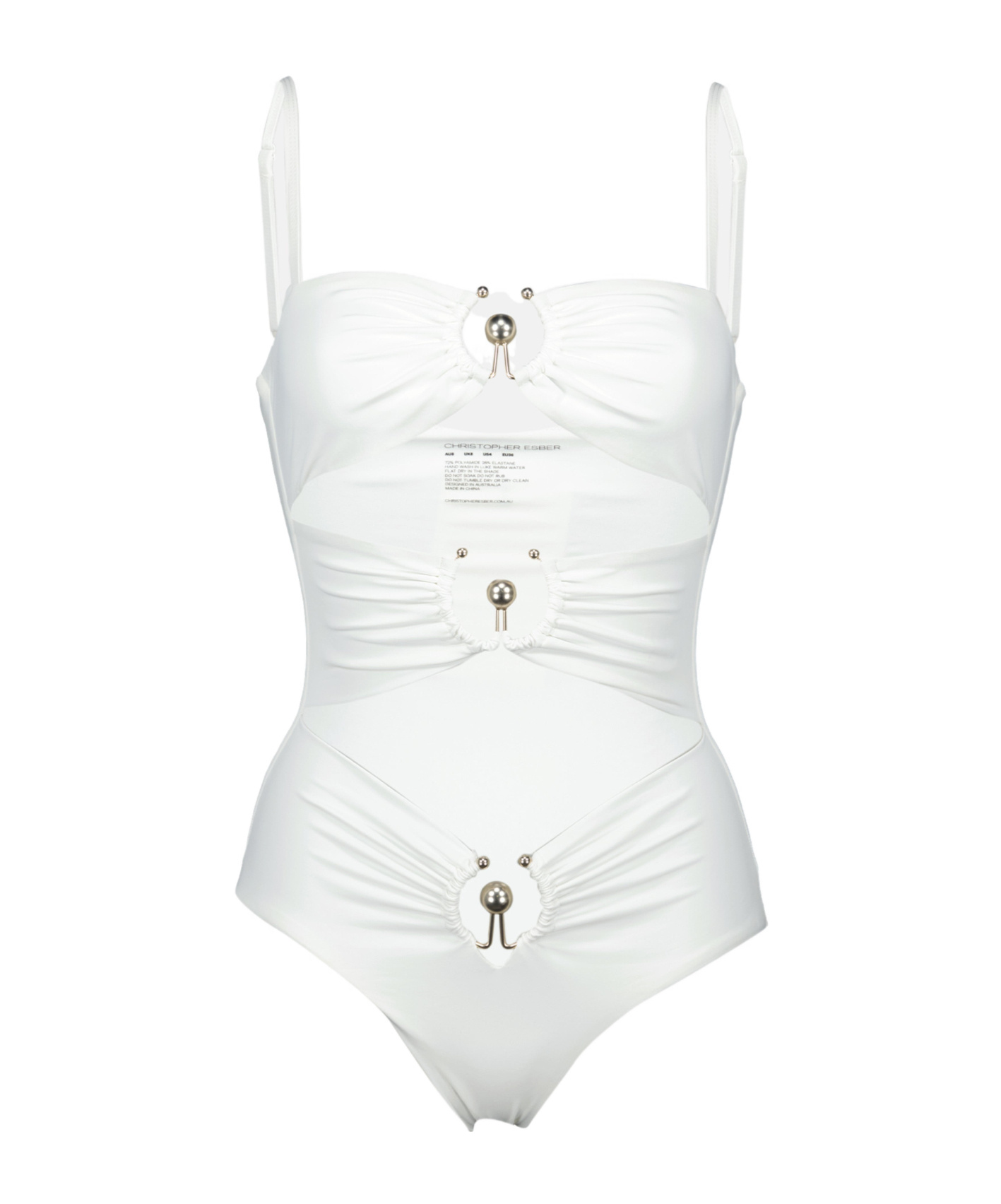 Christopher Esber Square Neck Cut-out Swimsuit In White