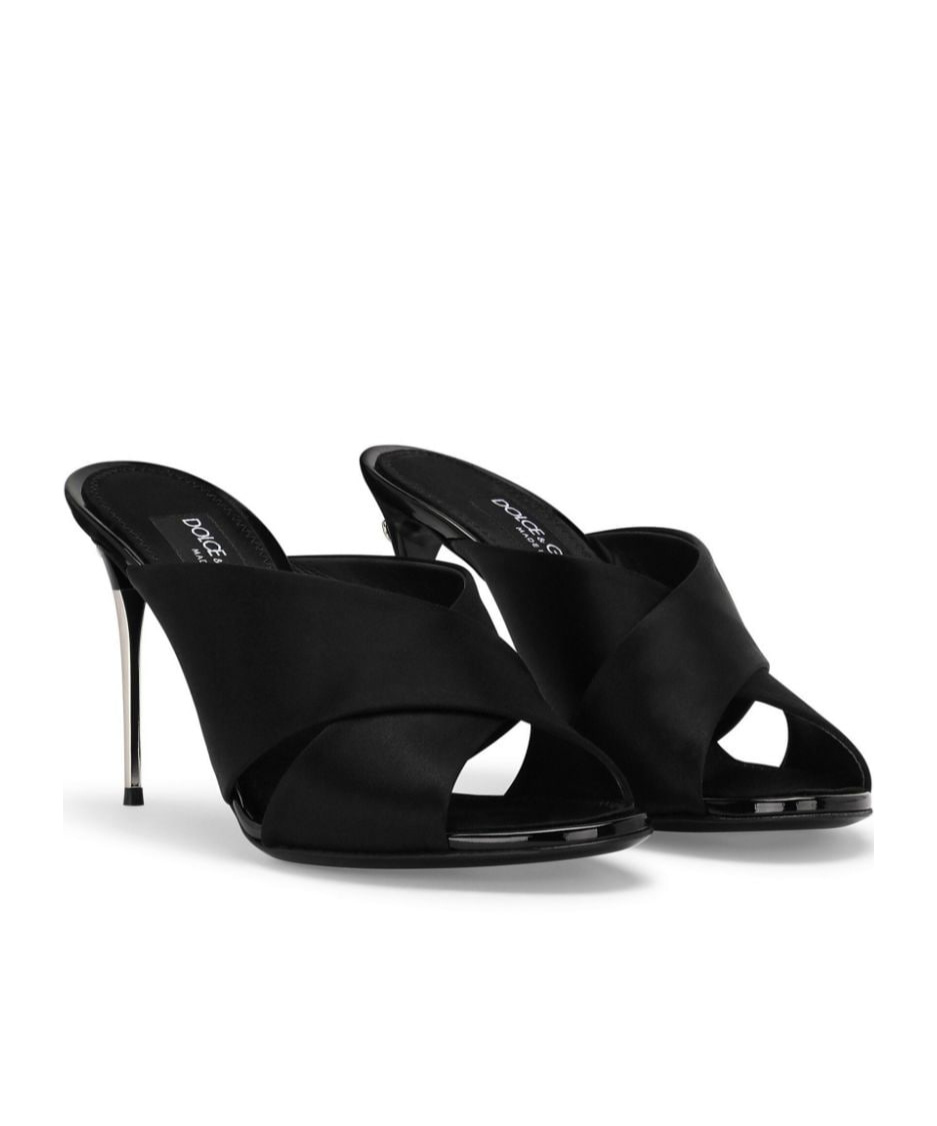 Dolce & Gabbana Satin Sandals With Back Monogram In Black