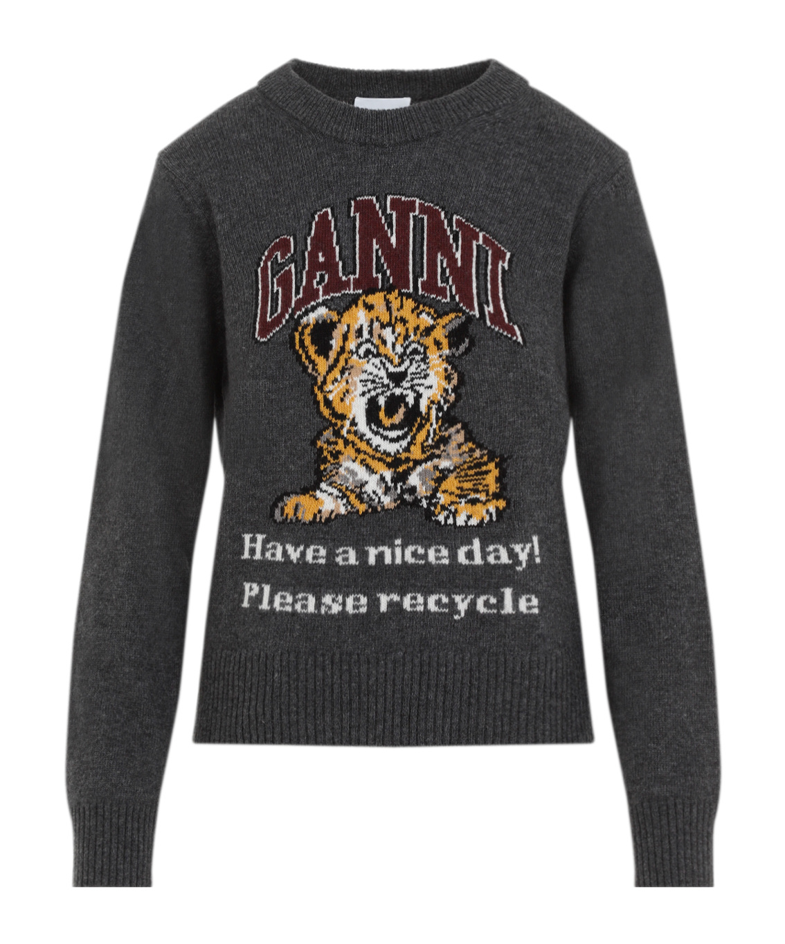 Ganni Jersey With Logo Embroidery And Tiger In Black
