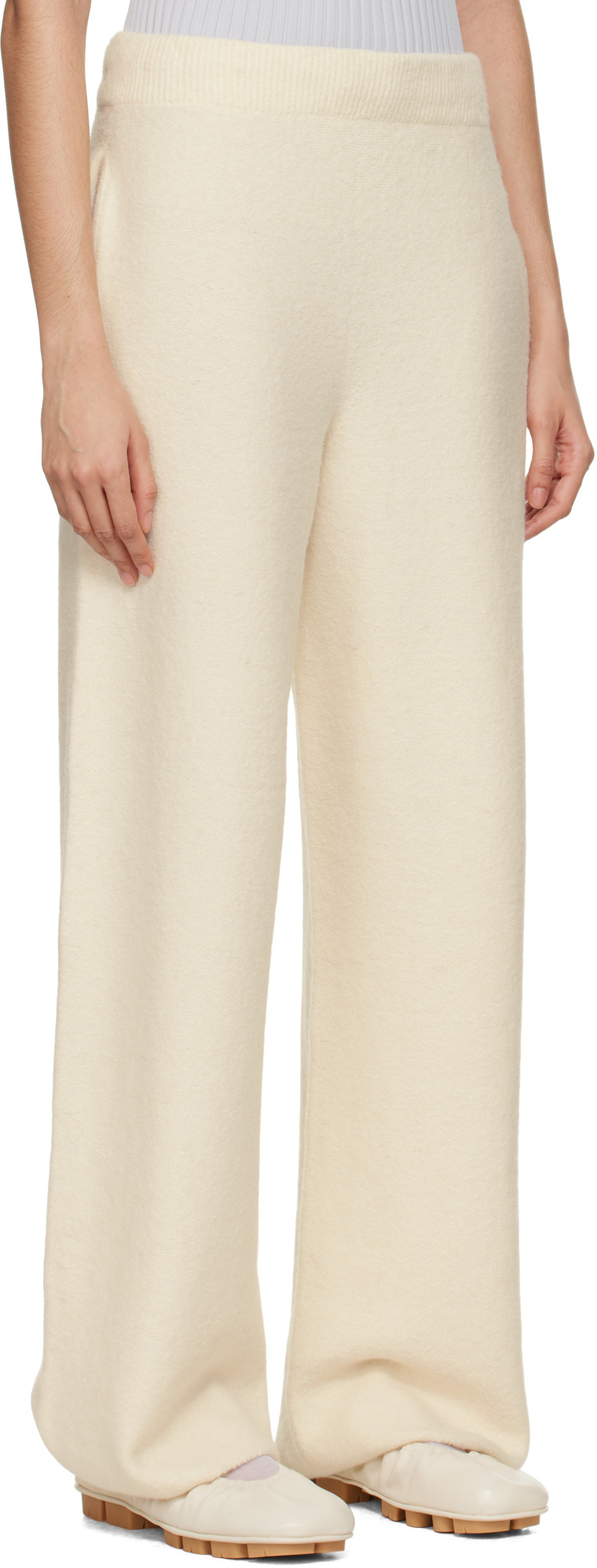 Shop Issey Miyake Off-white Cotton  Alpaca Knit Lounge Pants In Nude