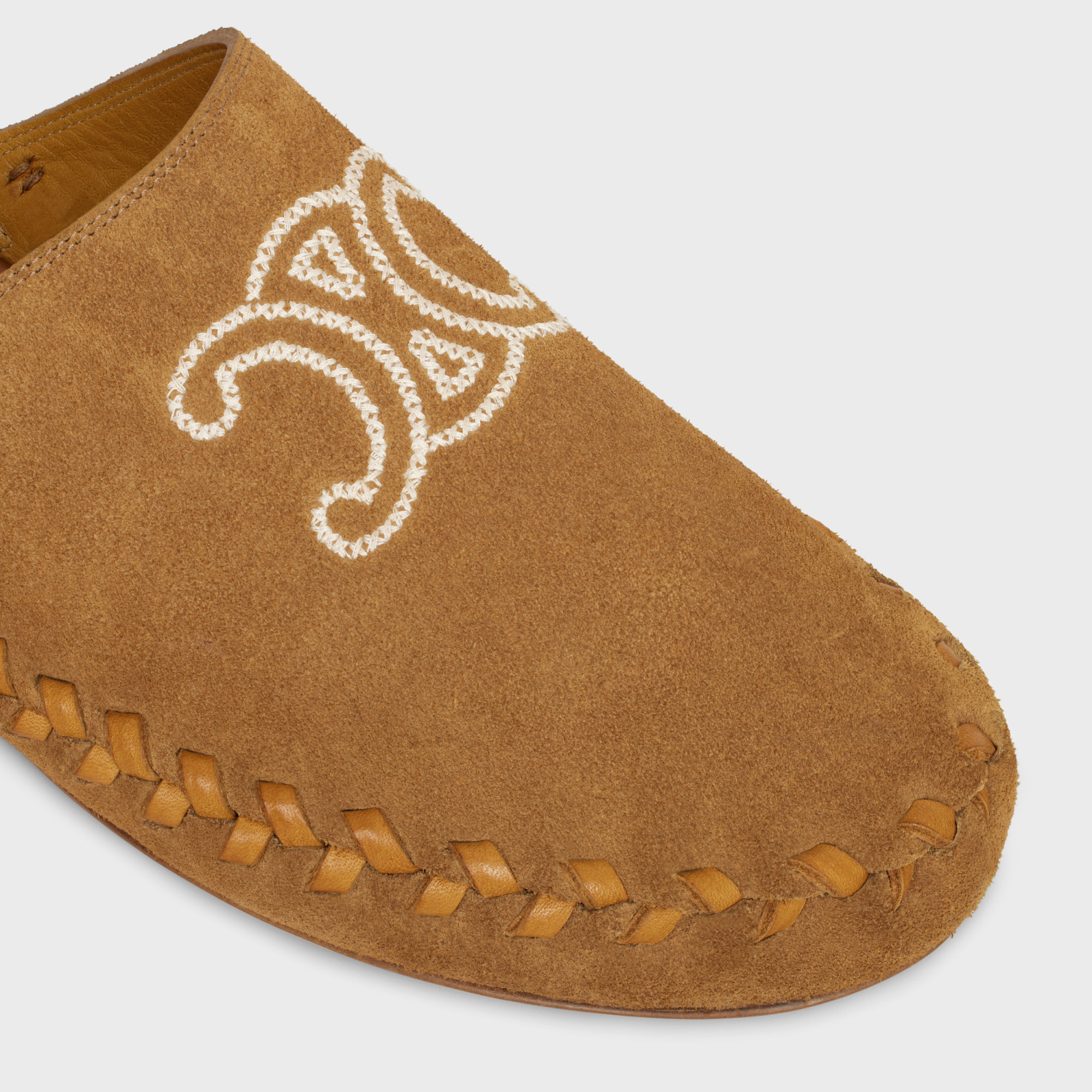 Celine Marlou Triomphe Mule In Suede Calfskin In Brown