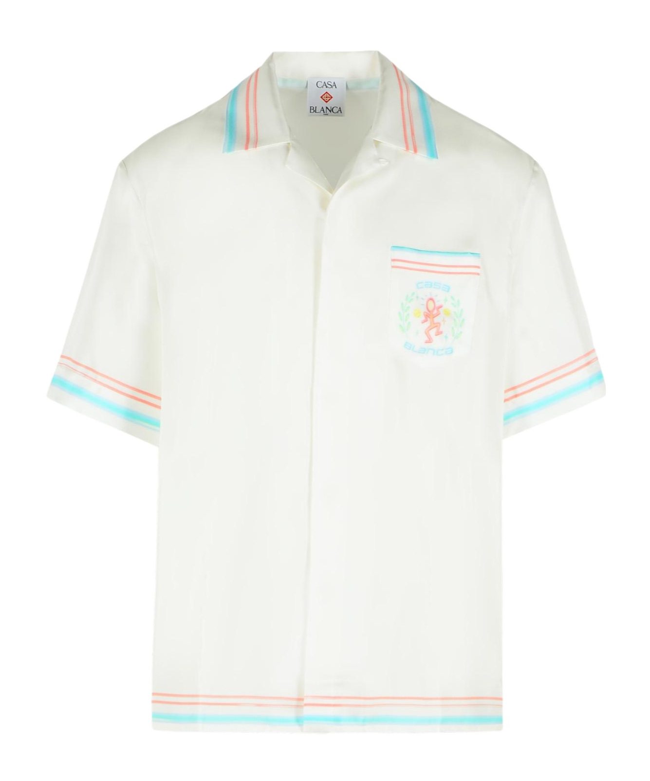 Casablanca Joyful Dance Silk Short Sleeve Shirt In White