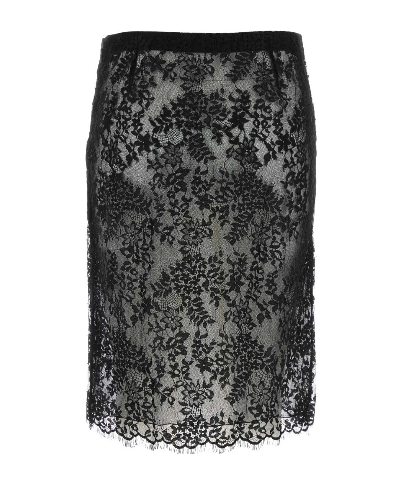 Saint Laurent Skirt Lace Overlay Scalloped Hem In Black