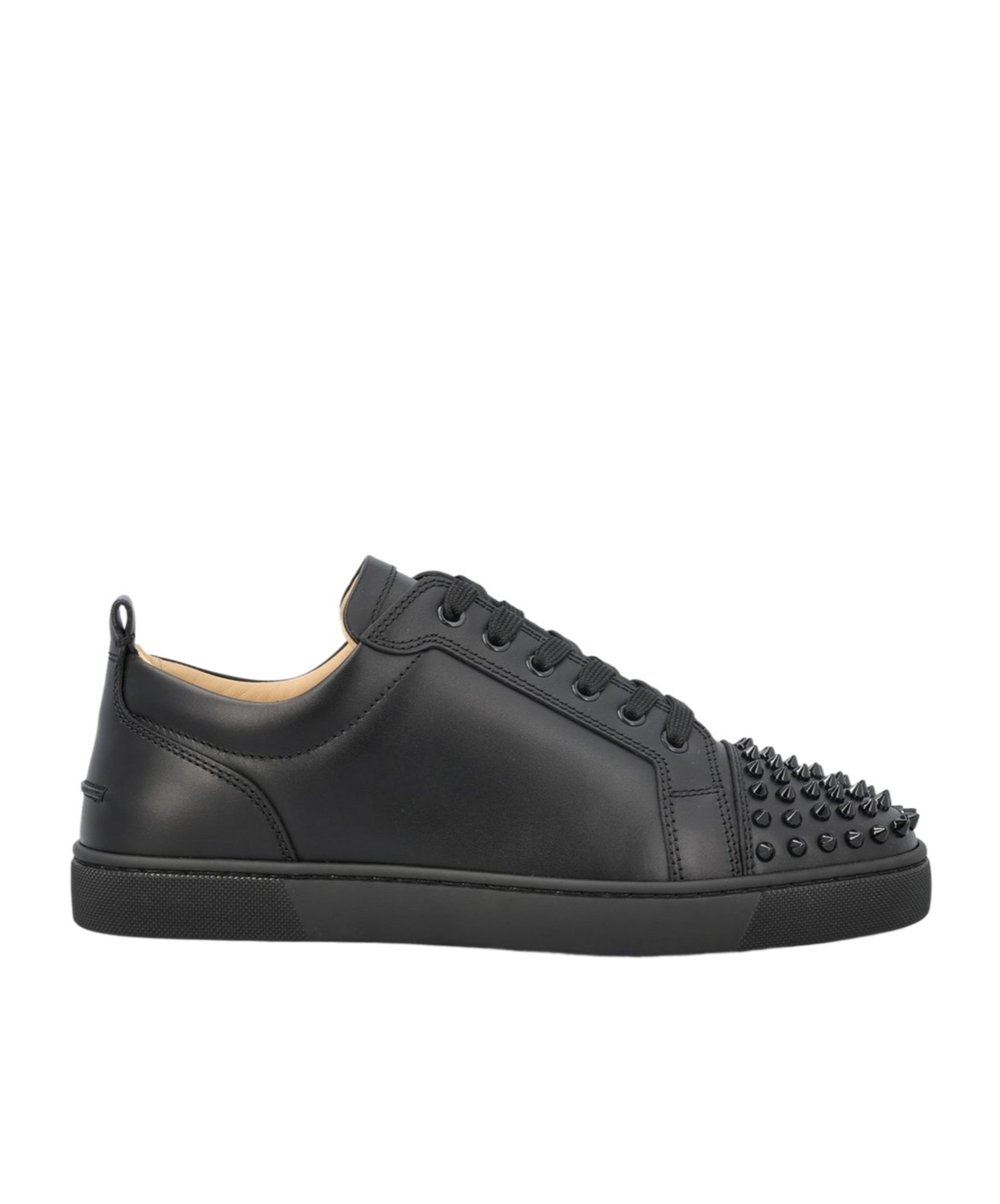Christian Louboutin Louis Junior Spikes Cap-toe Leather Sneakers In Black