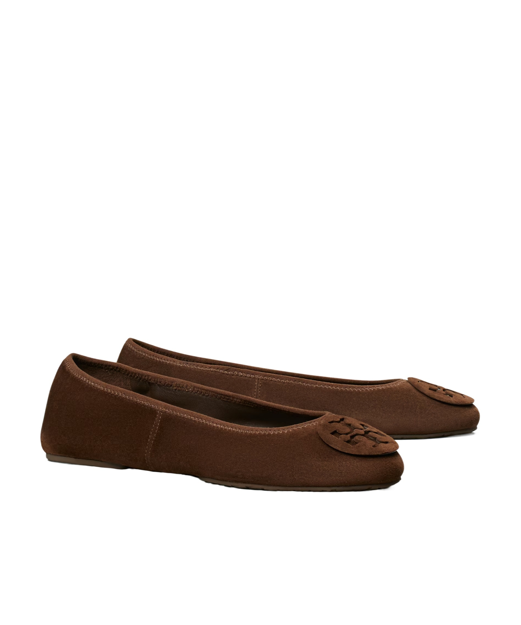 Tory Burch Suede Ballet Flats With Logo Embellishment In Brown