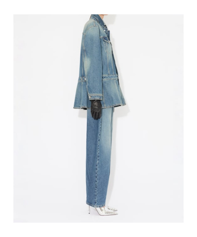 Shop Alaïa Peplum Denim Jacket In Blue