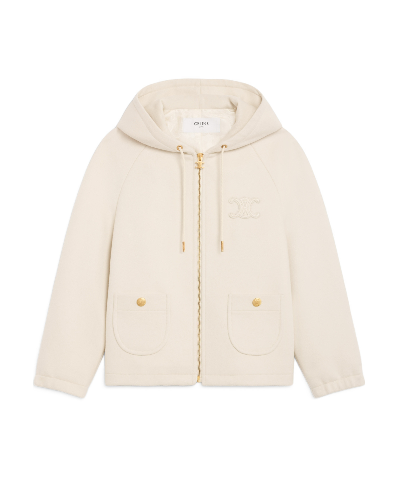 Celine Long Sleeve Hooded Sweatshirt In Ivory