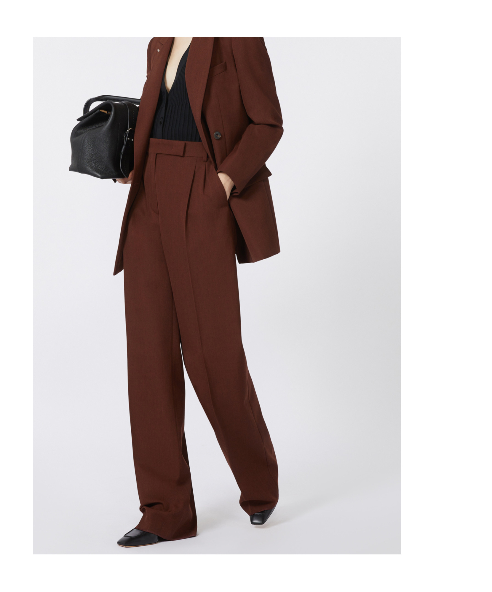 Max Mara Wide-leg Wool Trousers In Brown