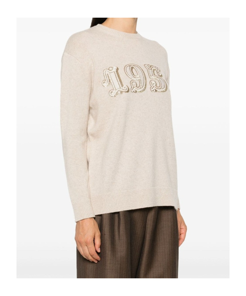 Max Mara Beige Sweatshirt With Decorative 1951 Motif In Neutral