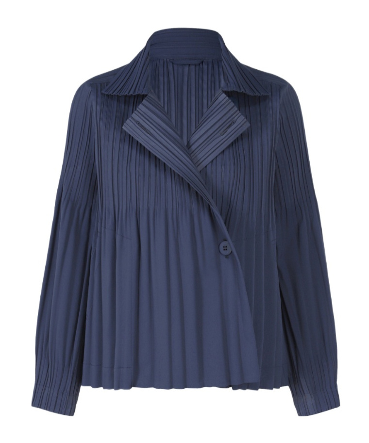 Issey Miyake Plissé Collared Jacket In Blue