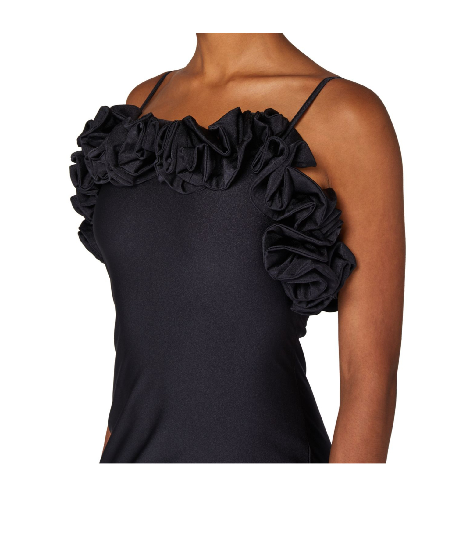 Coperni Zip Ruffle Off-the-shoulder Satin Midi Slip Dress