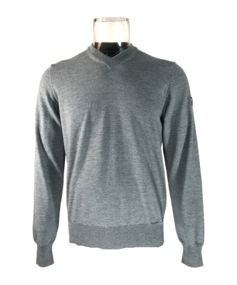 Ea7 Small V-neck Long-sleeved Sweater In Gray