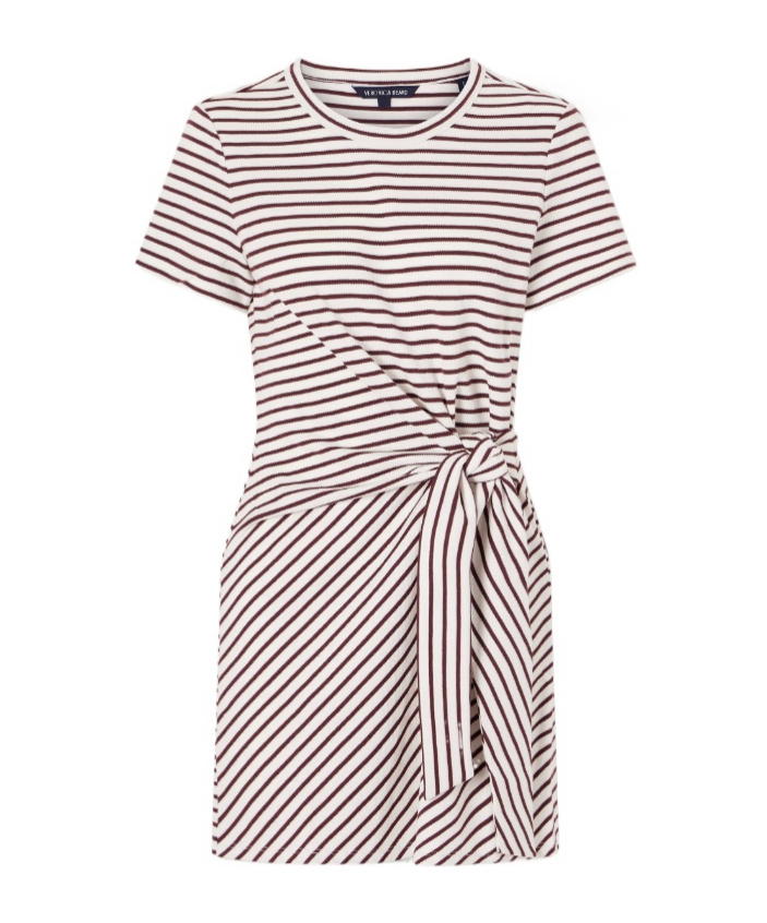 VERONICA BEARD STRIPED KNOTTED JERSEY MINI DRESS