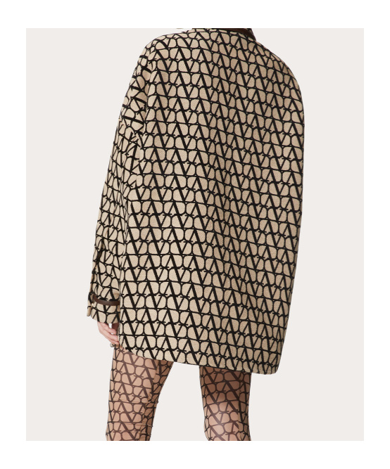 Valentino Logo Jacquard Canvas Shirt Jacket In Nude