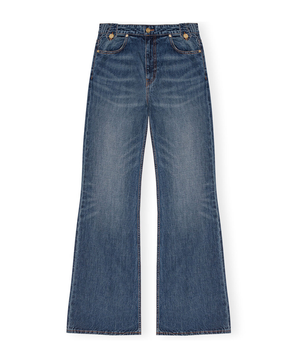 Ganni Dark Blue Heavy Washed Flared Skirt Jeans In Blue