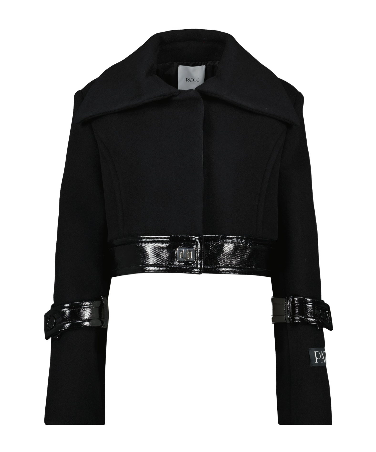 Patou Belted Coated-trimmed Brushed Wool-blend Jacket In Black