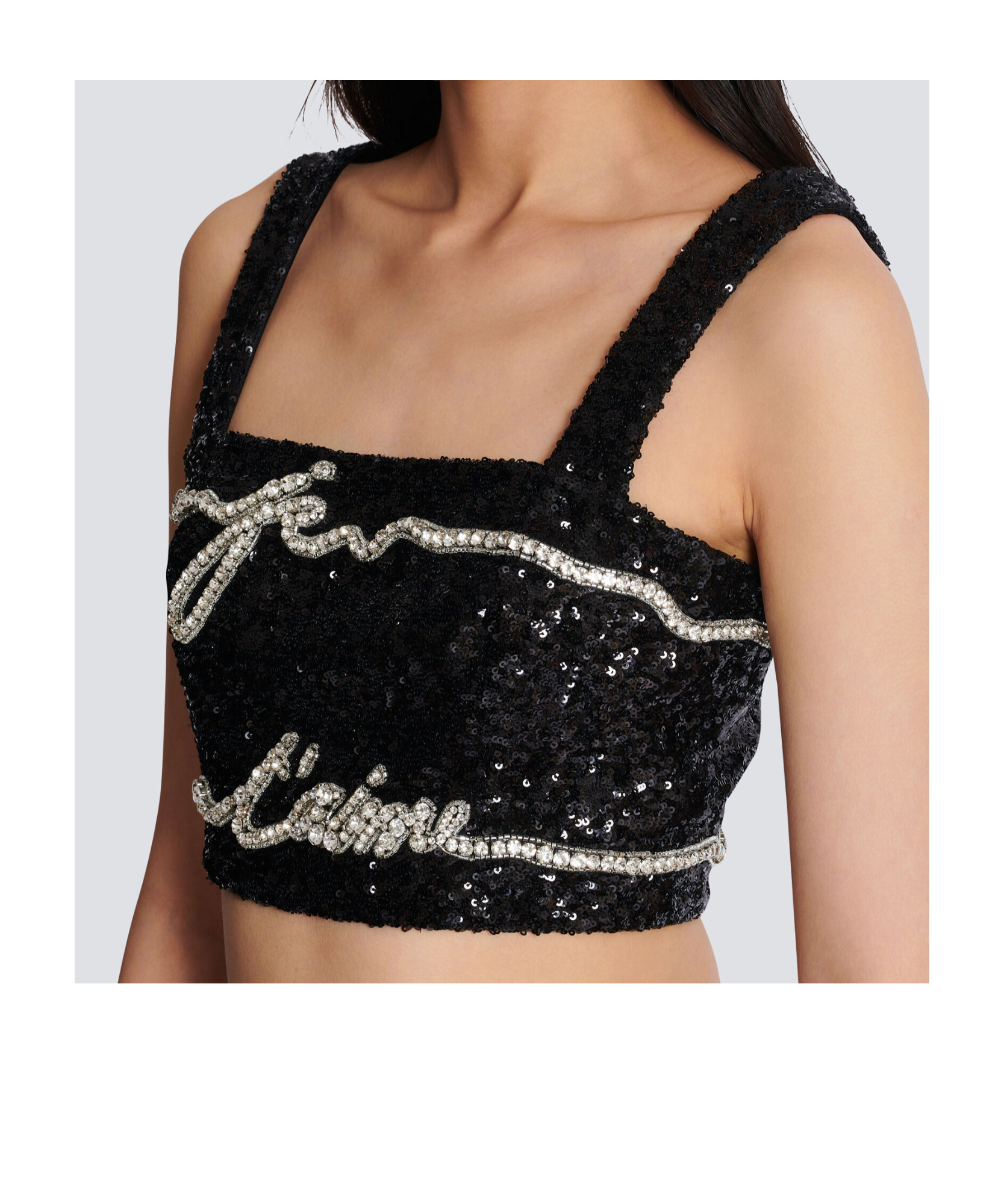 Shop Balmain Cropped Top With 'love Letter' Embroidery In Black