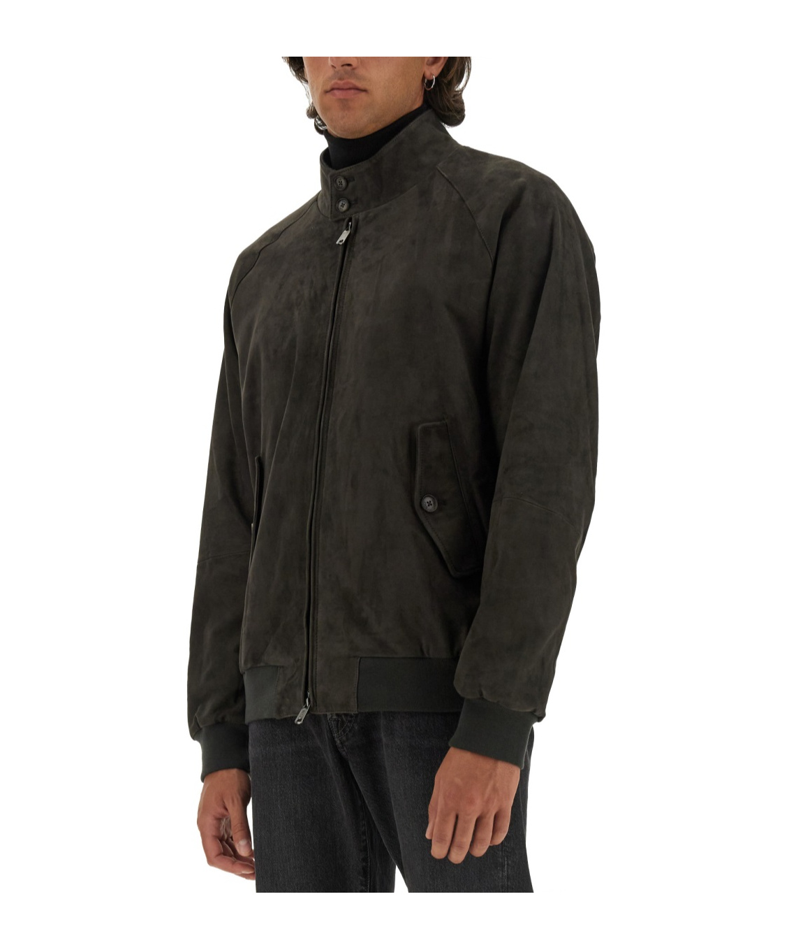 Baracuta G9 Harrington Panelled Suede Jacket In Black