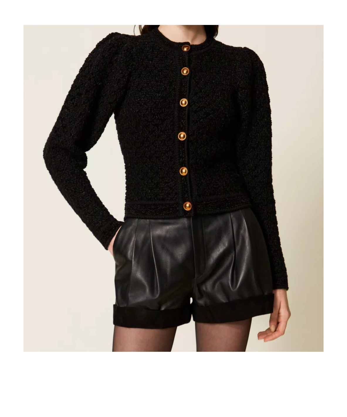 Twinset Two-tone Jacquard Knit Jacket In Black
