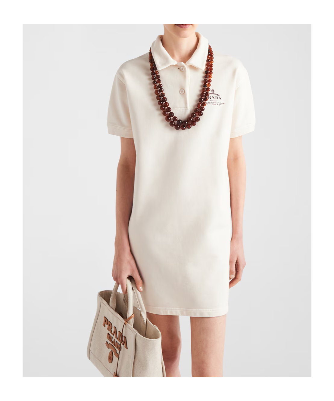 Prada Logo Detail Dress In Nude
