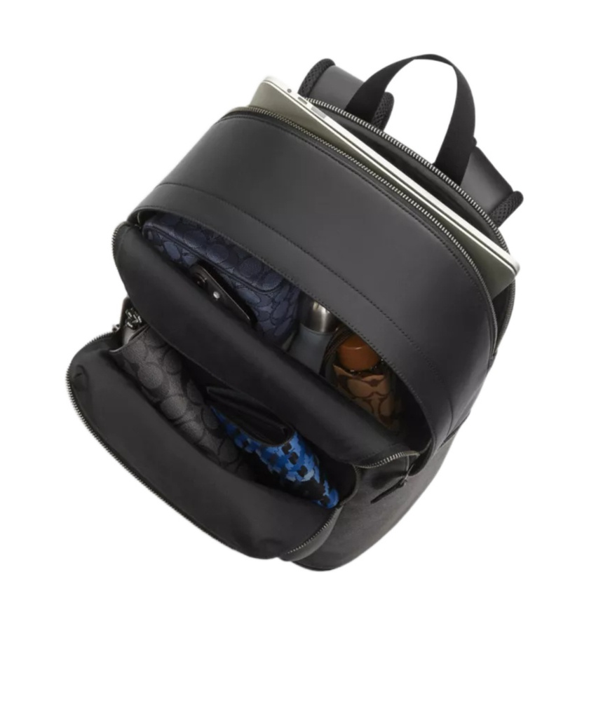 Coach West Backpack In Signature Canvas With Surf Print In Black