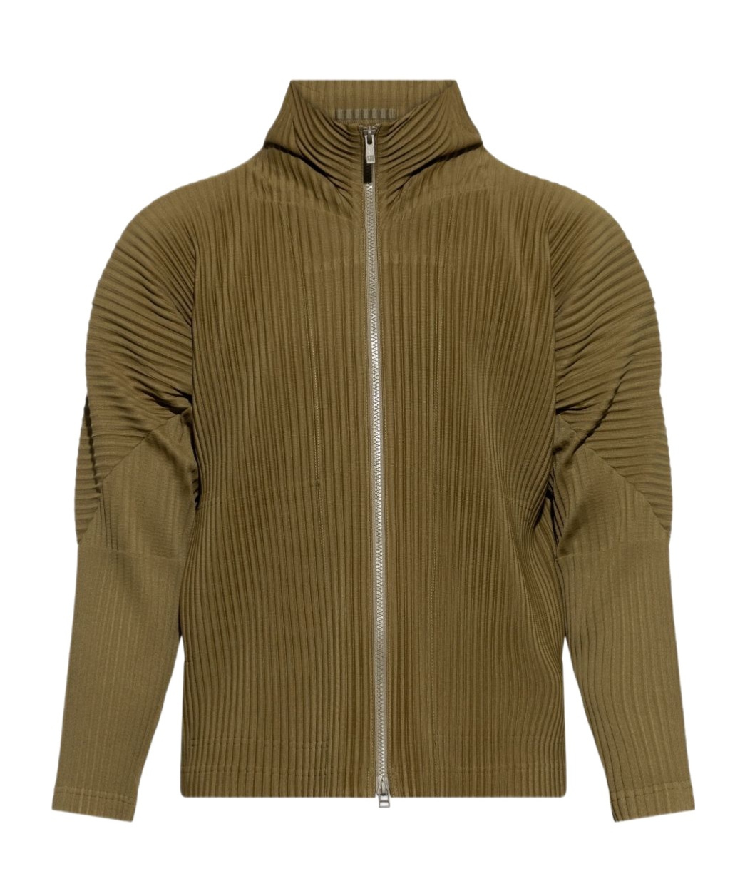 Issey Miyake Olive Green Zip-up Jacket With Ribbed Texture In Green