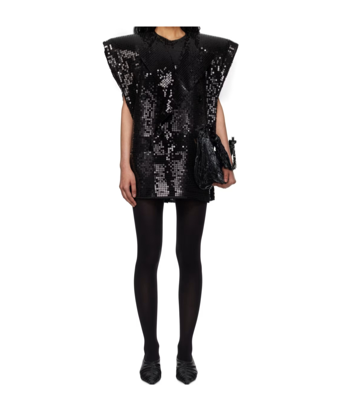 Junya Watanabe Black Sequinned Minidress In Black/black