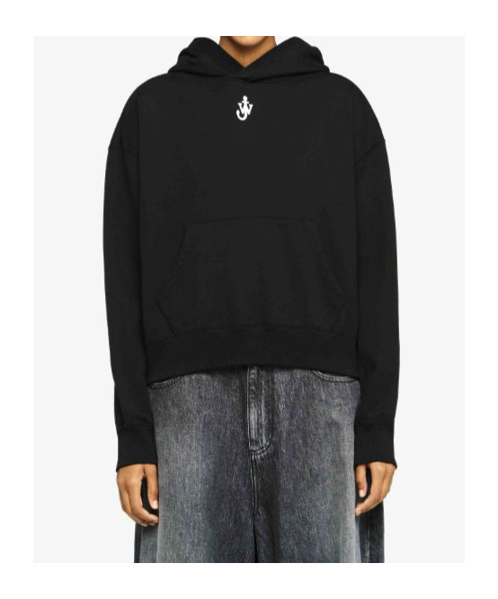 Jw Anderson J. W. Anderson Cropped Black Hoodie With Subtle Branding And Relaxed Fit In Black