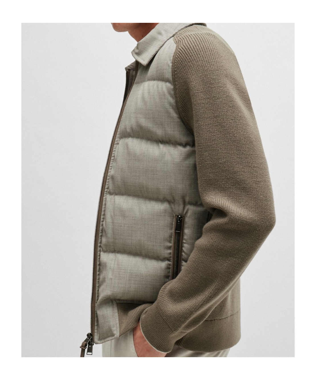 Hugo Boss Long Sleeve Wool Down Jacket In Gray